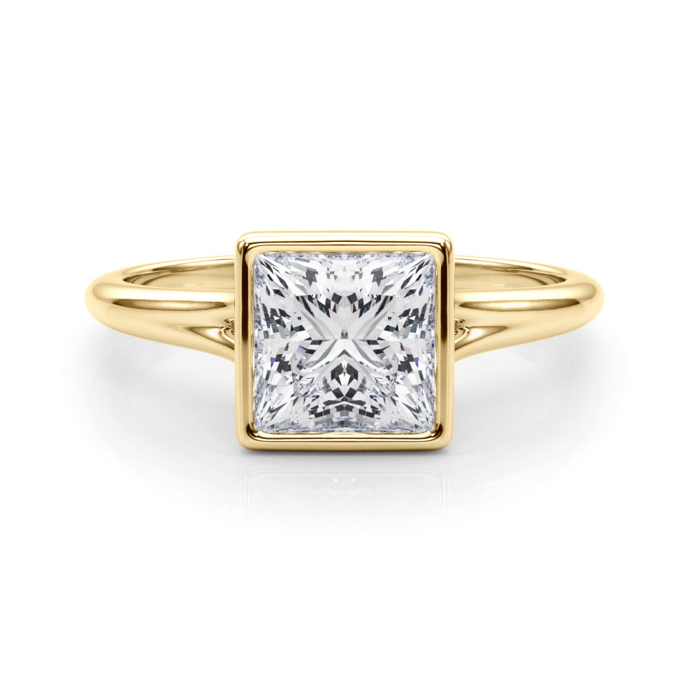 LUMEO Princess Bezel Diamond Engagement Ring Set in 18k Solid Yellow Gold 