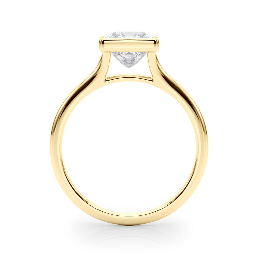 Princess Bezel Diamond Engagement Ring Side View in 18k Solid Yellow Gold 