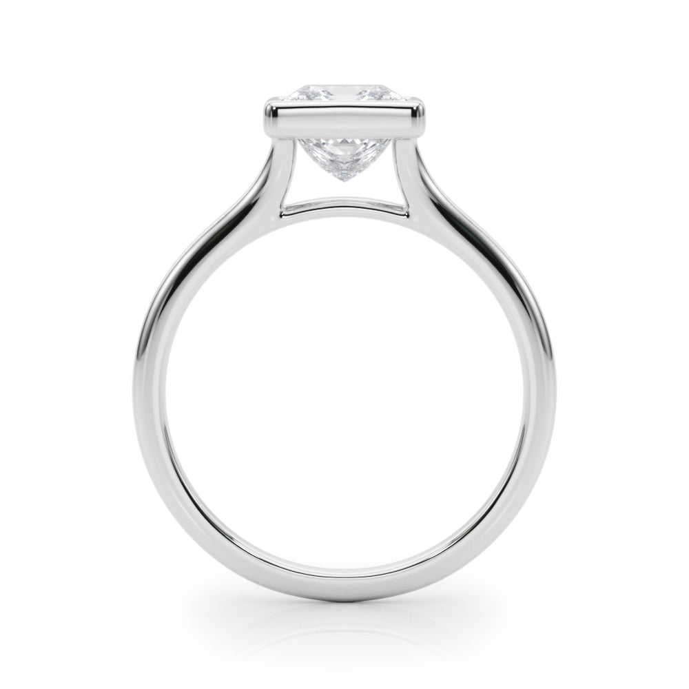 Princess Bezel Diamond Engagement Ring Side View in Platinum or 18k Solid White Gold 