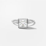 Princess Bezel Diamond Engagement Ring Front View in Platinum or 18k Solid White Gold 