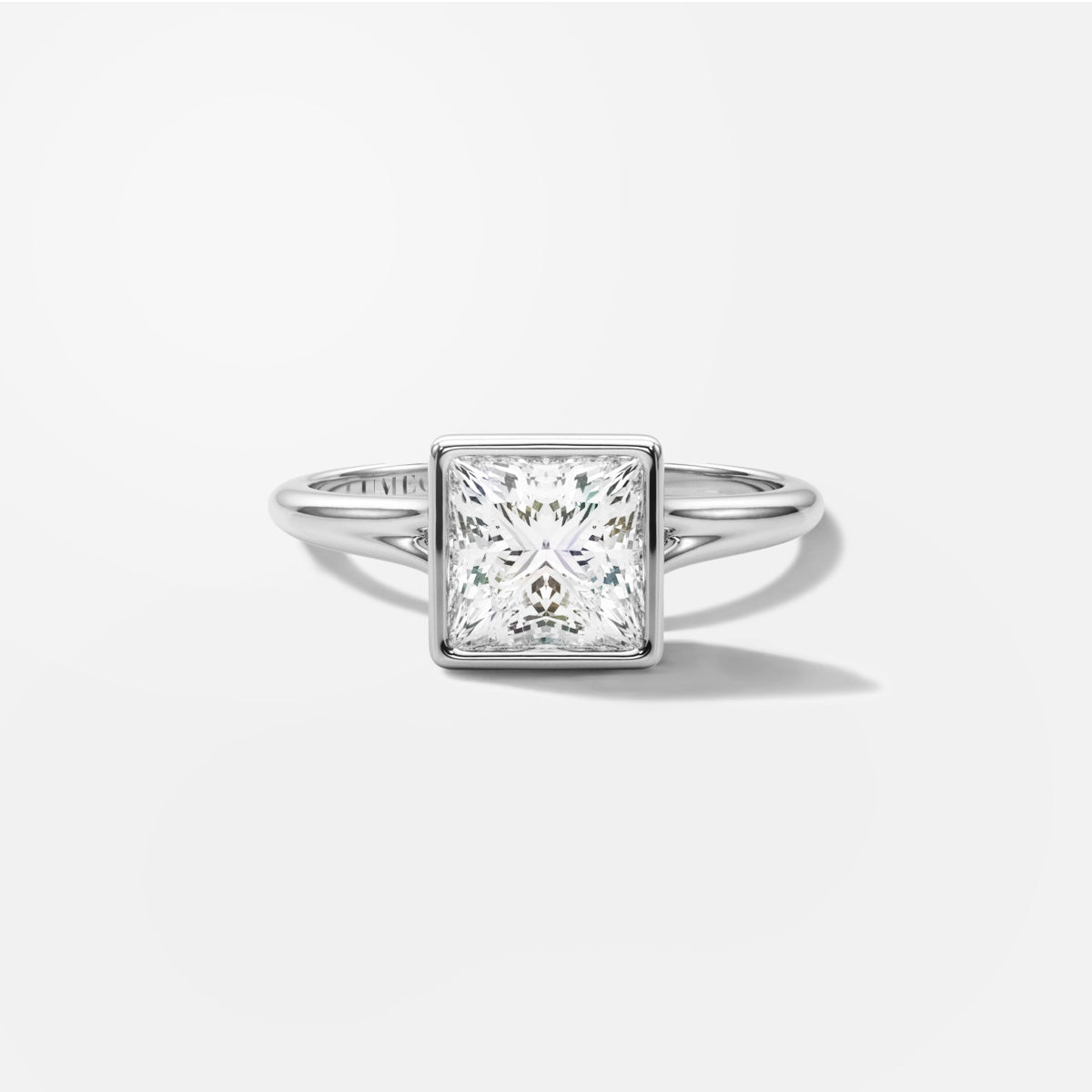 Princess Bezel Diamond Engagement Ring Front View in Platinum or 18k Solid White Gold 