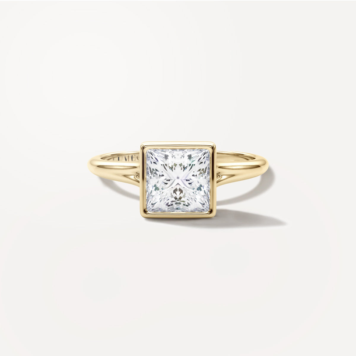 Princess Bezel Diamond Engagement Ring Front View in 18k Solid Yellow Gold 