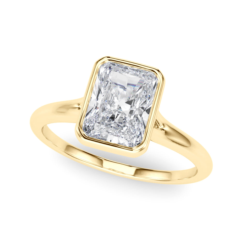 LUMEO Emerald Bezel Diamond Engagement Ring Front View in 18k Solid Yellow Gold 