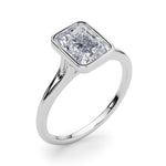 LUMEO Emerald Bezel Diamond Engagement Ring Angle View in Platinum 
