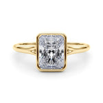 LUMEO Emerald Bezel Diamond Engagement Ring Set in 18k Solid Yellow Gold 