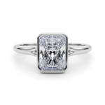 LUMEO Emerald Bezel Diamond Engagement Ring Set in Platinum 