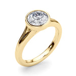 LUMEO Round Bezel Diamond Engagement Ring Angle View in 18k Solid Yellow Gold 
