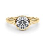 LUMEO Round Bezel Diamond Engagement Ring Set in 18k Solid Yellow Gold 