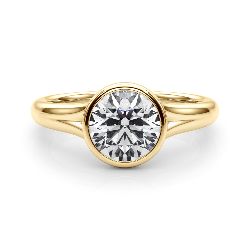 LUMEO Round Bezel Diamond Engagement Ring Set in 18k Solid Yellow Gold 