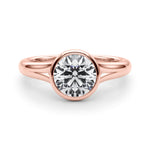 LUMEO Round Bezel Diamond Engagement Ring Set in 18k Solid Rose Gold 