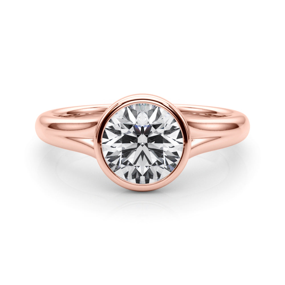 LUMEO Round Bezel Diamond Engagement Ring Set in 18k Solid Rose Gold 