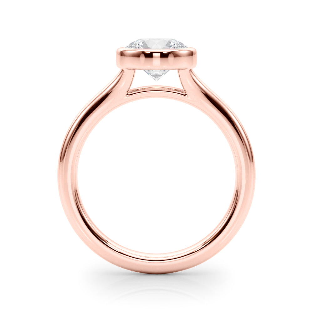 Round Bezel Diamond Engagement Ring Side View in 18k Solid Rose Gold 