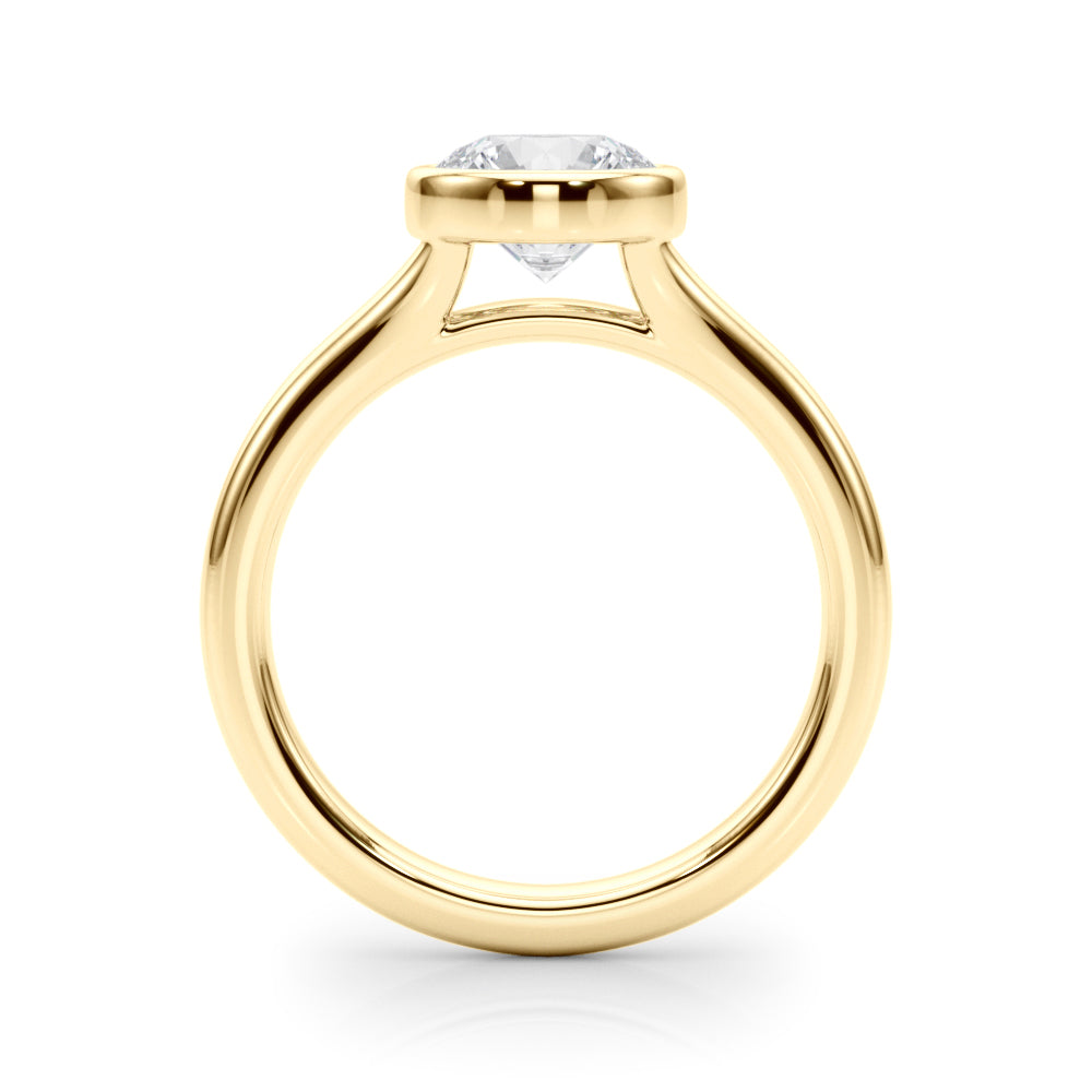 Round Bezel Diamond Engagement Ring Side View in 18k Solid Yellow Gold 