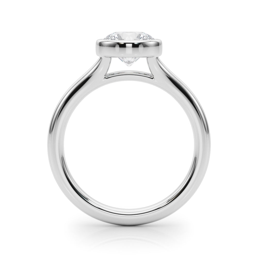 Round Bezel Diamond Engagement Ring Side View in Platinum or 18k Solid White Gold 