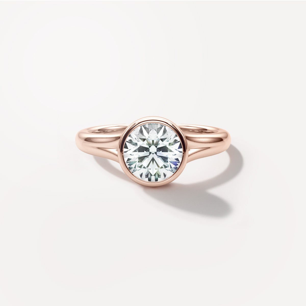 Round Bezel Diamond Engagement Ring Front View in 18k Solid Rose Gold 