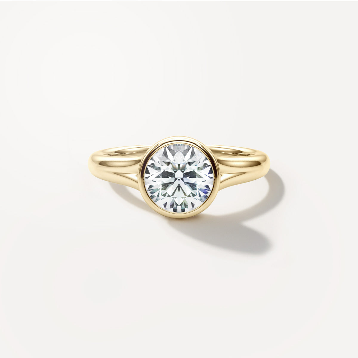 Round Bezel Diamond Engagement Ring Front View in 18k Solid Yellow Gold 