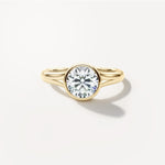 Round Bezel Diamond Engagement Ring Front View in 18k Solid Yellow Gold 