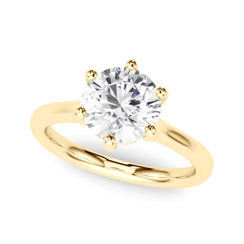 LUMEO Round Solitaire Diamond Engagement Ring Front View in 18k Solid Yellow Gold 