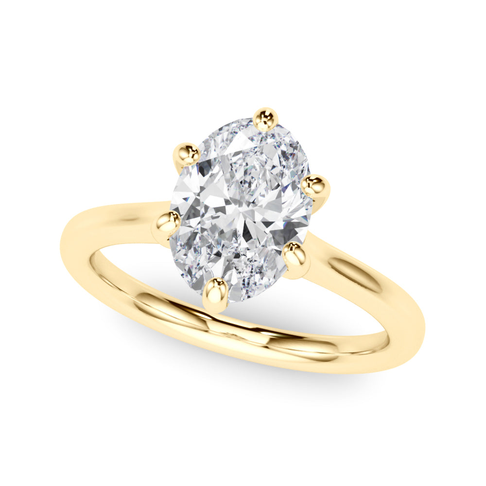 LUMEO Oval Solitaire Diamond Engagement Ring Front View in 18k Solid Yellow Gold 