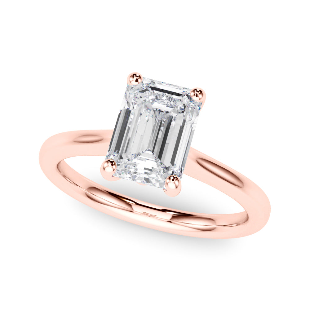 LUMEO Emerald Solitaire Diamond Engagement Ring Front View in 18k Solid Rose Gold 