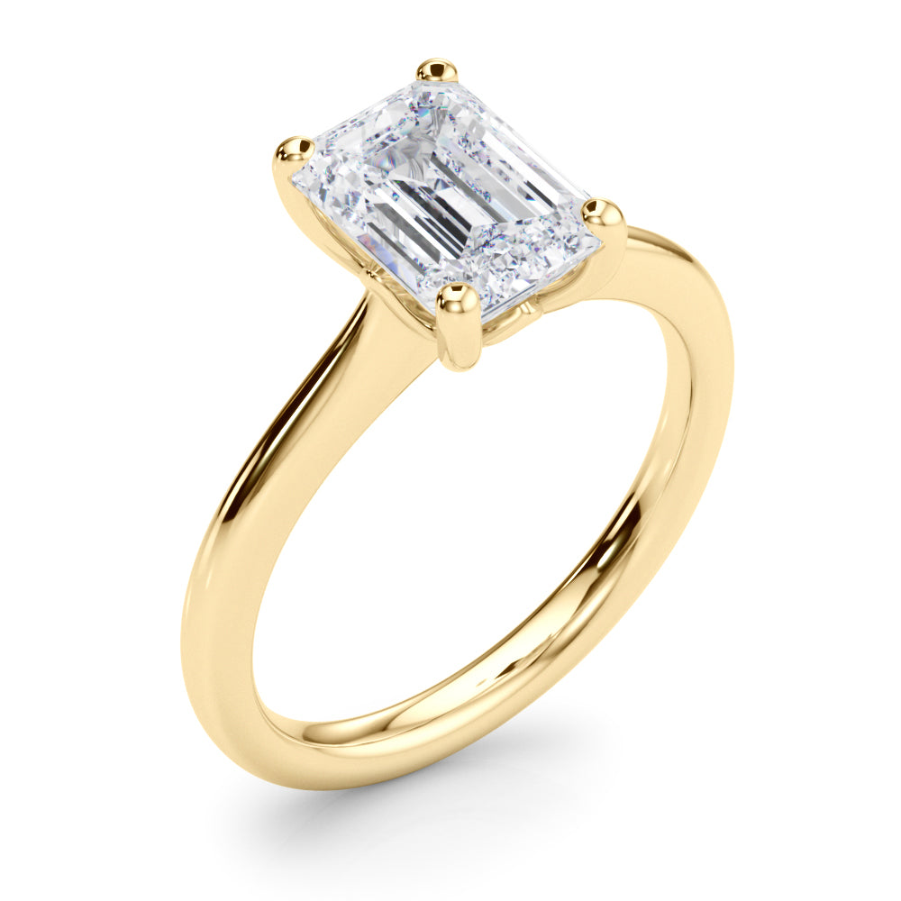 LUMEO Emerald Solitaire Diamond Engagement Ring Angle View in 18k Solid Yellow Gold 