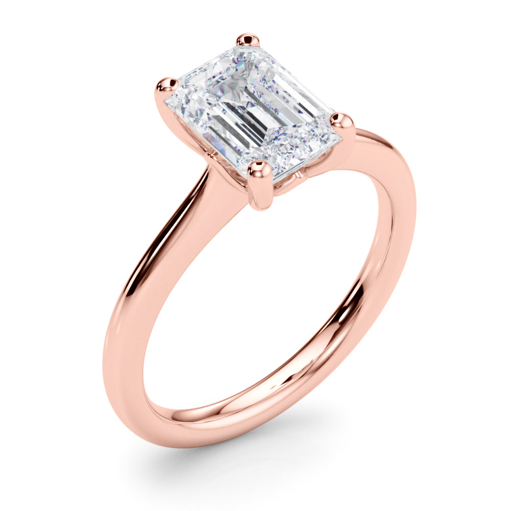 LUMEO Emerald Solitaire Diamond Engagement Ring Angle View in 18k Solid Rose Gold 