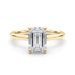 LUMEO Emerald Solitaire Diamond Engagement Ring Set in 18k Solid Yellow Gold 