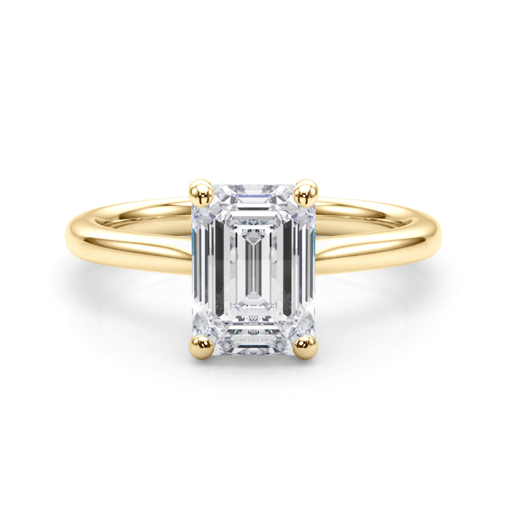 LUMEO Emerald Solitaire Diamond Engagement Ring Set in 18k Solid Yellow Gold 