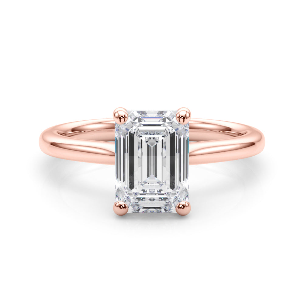 LUMEO Emerald Solitaire Diamond Engagement Ring Set in 18k Solid Rose Gold 