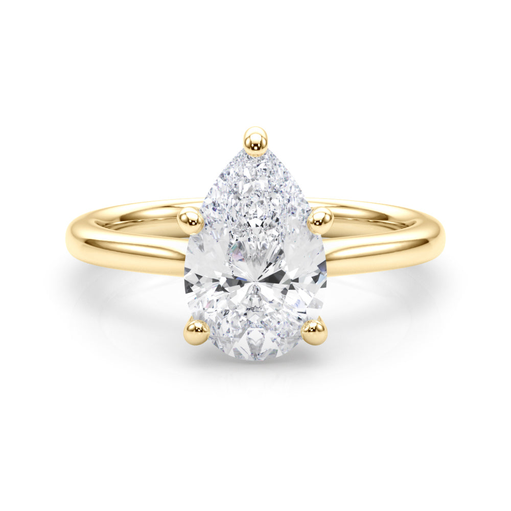 LUMEO Pear Solitaire Diamond Engagement Ring Set in 18k Solid Yellow Gold 