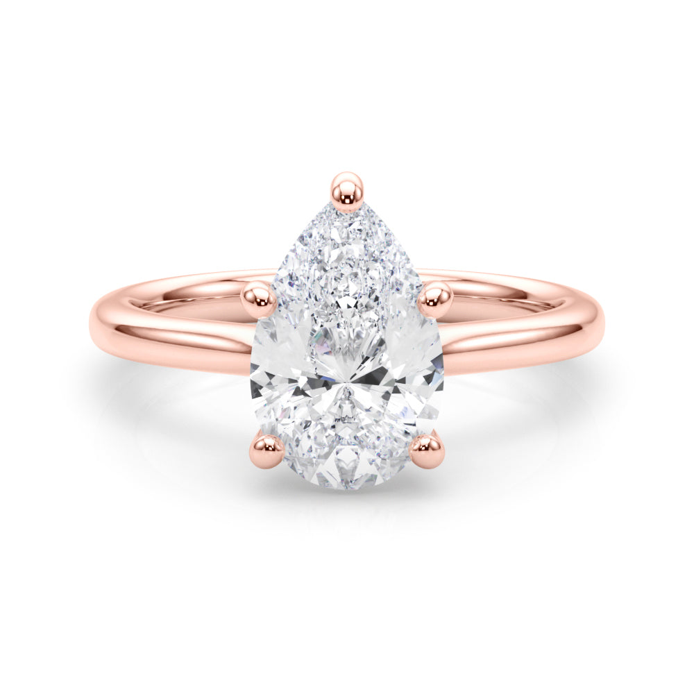LUMEO Pear Solitaire Diamond Engagement Ring Set in 18k Solid Rose Gold 