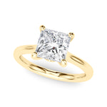 LUMEO Princess Solitaire Diamond Engagement Ring Front View in 18k Solid Yellow Gold 