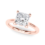 LUMEO Princess Solitaire Diamond Engagement Ring Front View in 18k Solid Rose Gold 