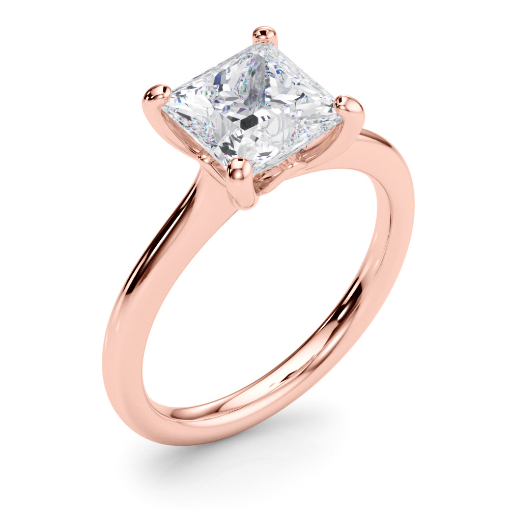 LUMEO Princess Solitaire Diamond Engagement Ring Angle View in 18k Solid Rose Gold 