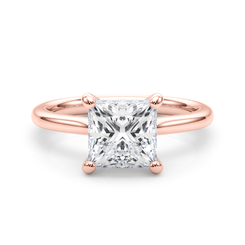 LUMEO Princess Solitaire Diamond Engagement Ring Set in 18k Solid Rose Gold 