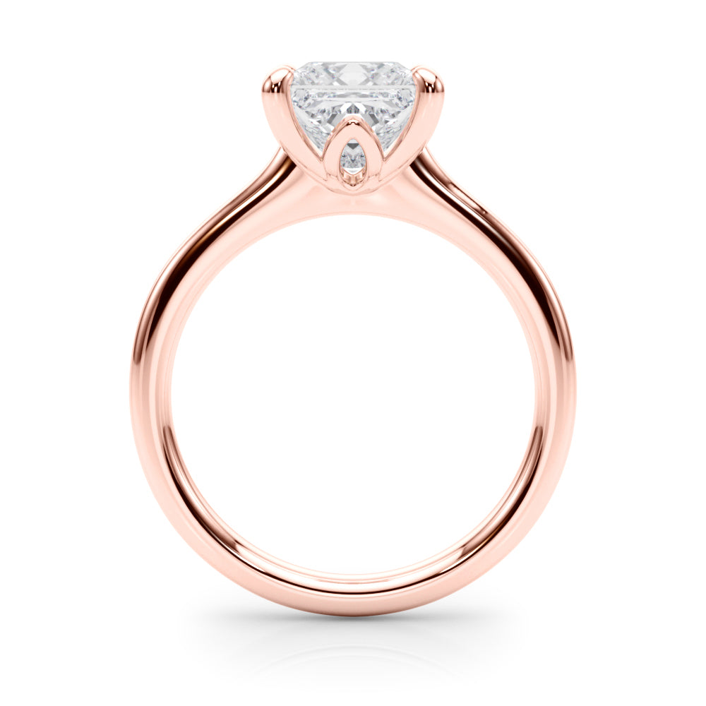 LUMEO Princess Solitaire Diamond Engagement Ring Side View in 18k Solid Rose Gold 