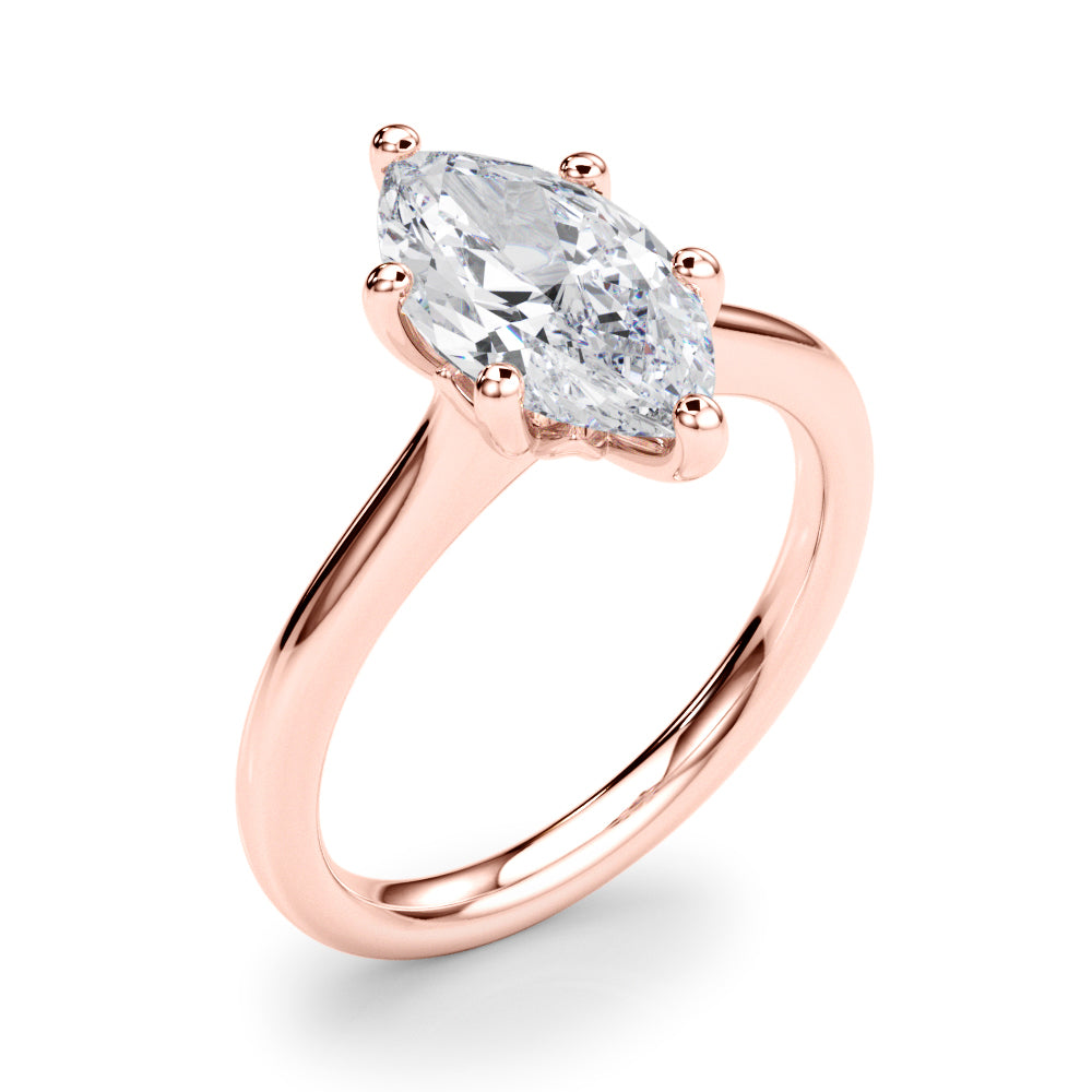 LUMEO Marquise Solitaire Diamond Engagement Ring Angle View in 18k Solid Rose Gold 