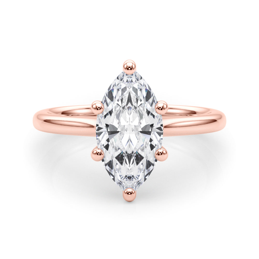 LUMEO Marquise Solitaire Diamond Engagement Ring Set in 18k Solid Rose Gold 