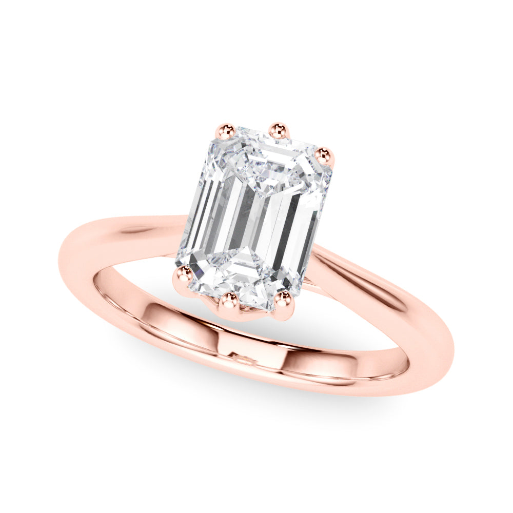 LUMEO Emerald Solitaire Diamond Engagement Ring Front View in 18k Solid Rose Gold 