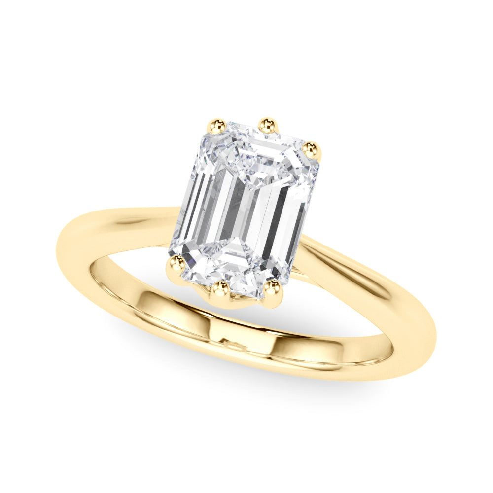 LUMEO Emerald Solitaire Diamond Engagement Ring Front View in 18k Solid Yellow Gold 