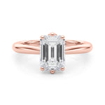 LUMEO Emerald Solitaire Diamond Engagement Ring Set in 18k Solid Rose Gold 