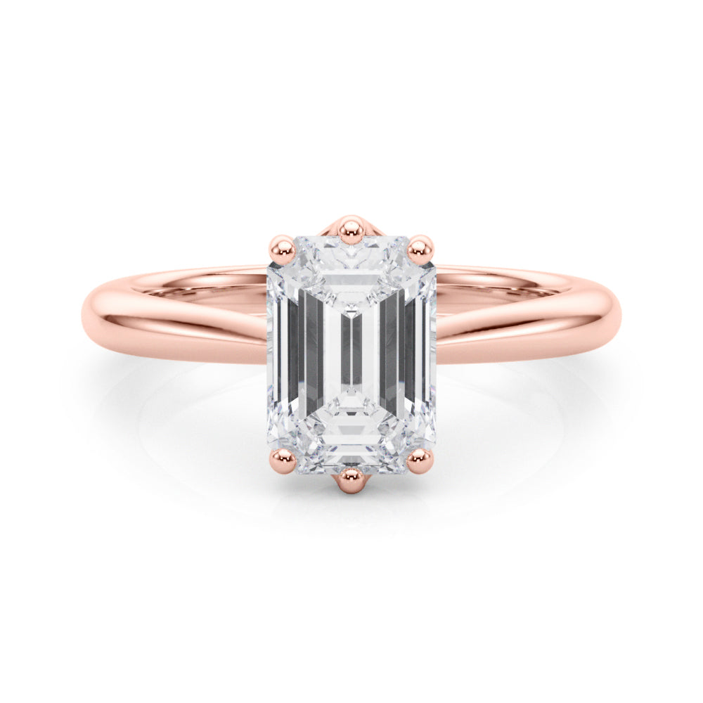 LUMEO Emerald Solitaire Diamond Engagement Ring Set in 18k Solid Rose Gold 