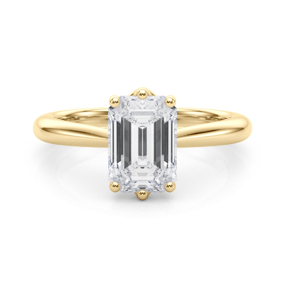 LUMEO Emerald Solitaire Diamond Engagement Ring Set in 18k Solid Yellow Gold 