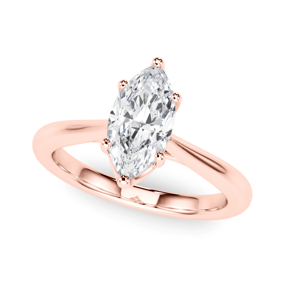 LUMEO Marquise Solitaire Diamond Engagement Ring Front View in 18k Solid Rose Gold 
