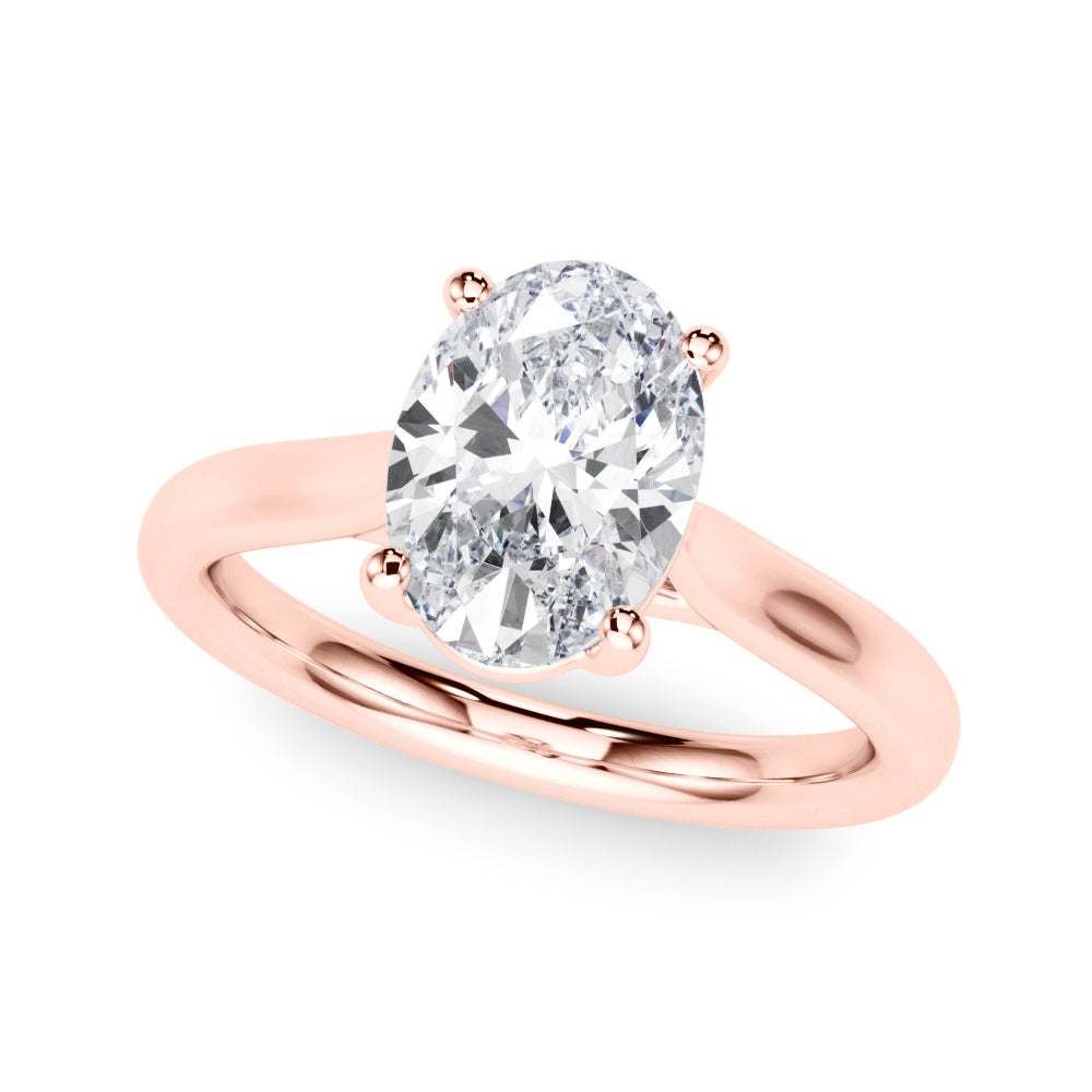 LUMEO Oval Solitaire Diamond Engagement Ring Front View in 18k Solid Rose Gold 