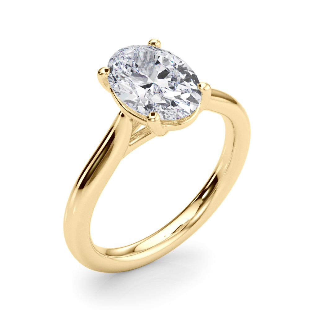 LUMEO Oval Solitaire Diamond Engagement Ring Angle View in 18k Solid Yellow Gold 