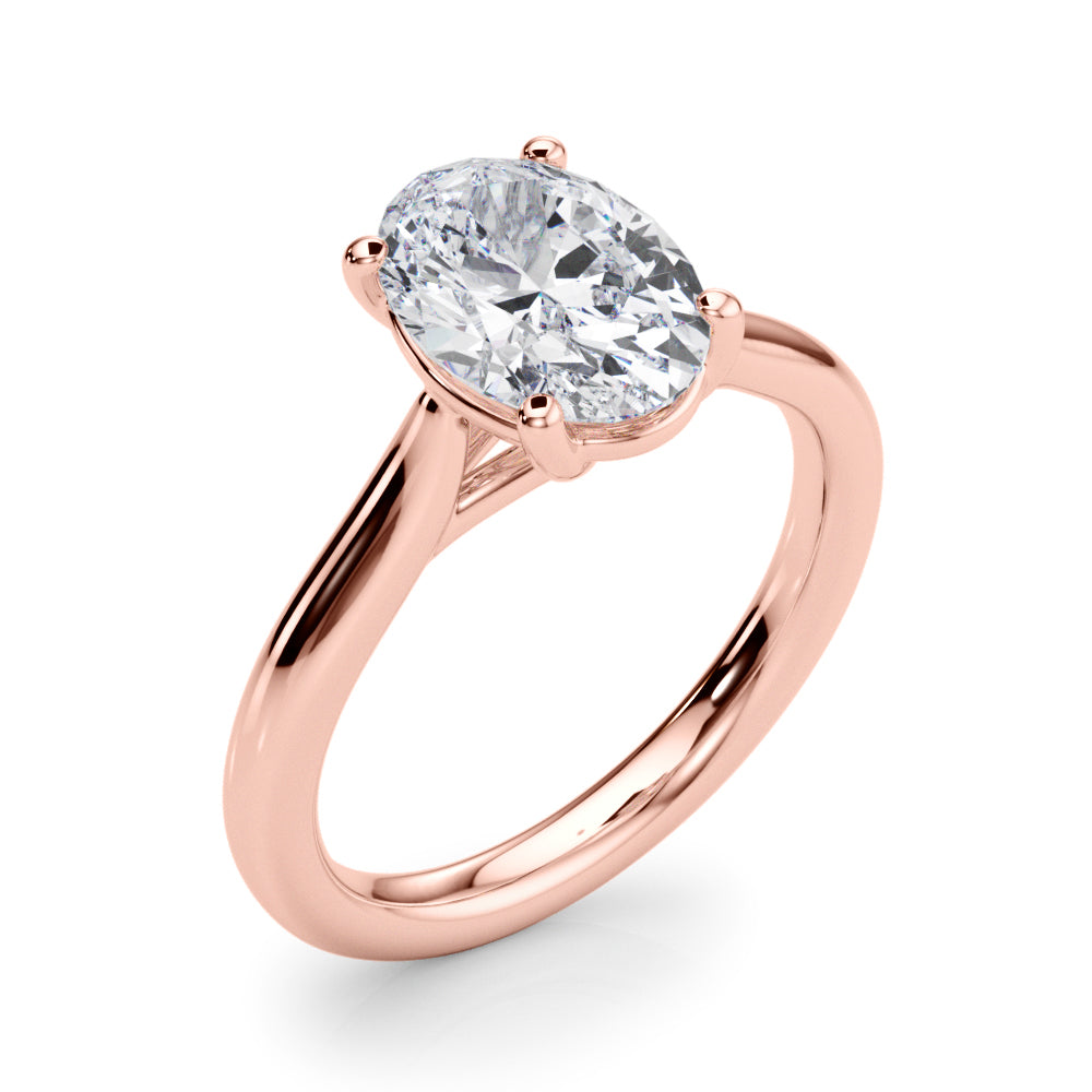 LUMEO Oval Solitaire Diamond Engagement Ring Angle View in 18k Solid Rose Gold 