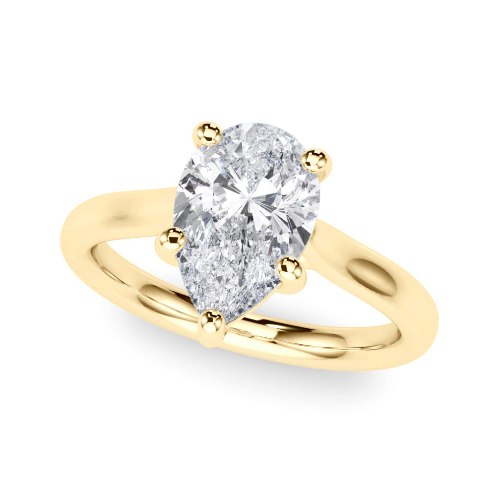 LUMEO Pear Solitaire Diamond Engagement Ring Front View in 18k Solid Yellow Gold 