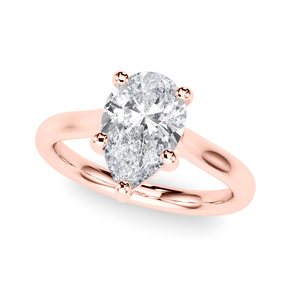 LUMEO Pear Solitaire Diamond Engagement Ring Front View in 18k Solid Rose Gold 