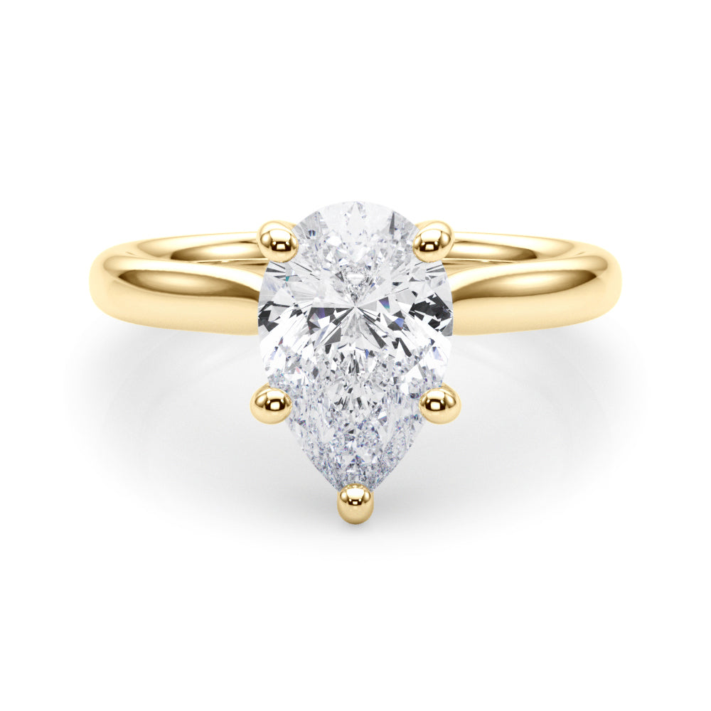 LUMEO Pear Solitaire Diamond Engagement Ring Set in 18k Solid Yellow Gold 